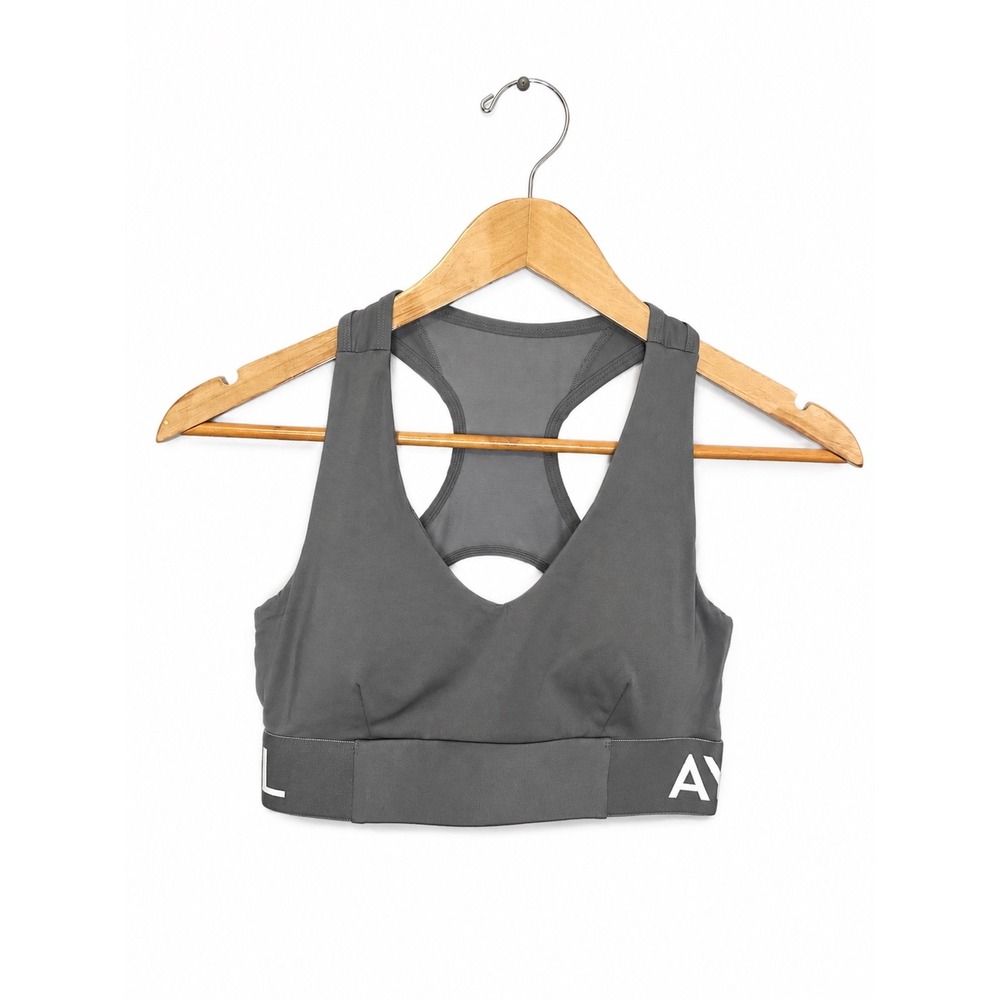 AYBL Balance V Neck Sports Bra Gray Racerback Medium M Athletic Gym Training - Picture 2 of 6